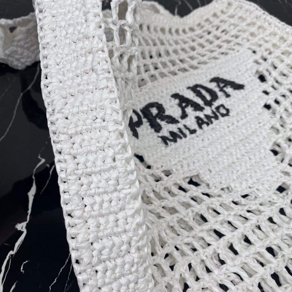 Prada 1BG393 Raffia tote bag White