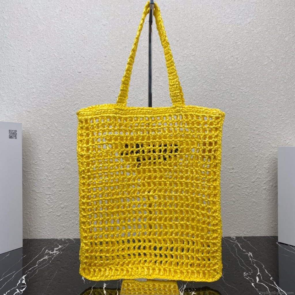 Prada 1BG393 Raffia tote bag Yellow