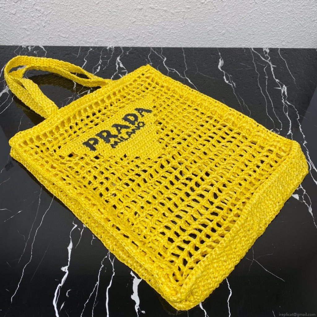 Prada 1BG393 Raffia tote bag Yellow