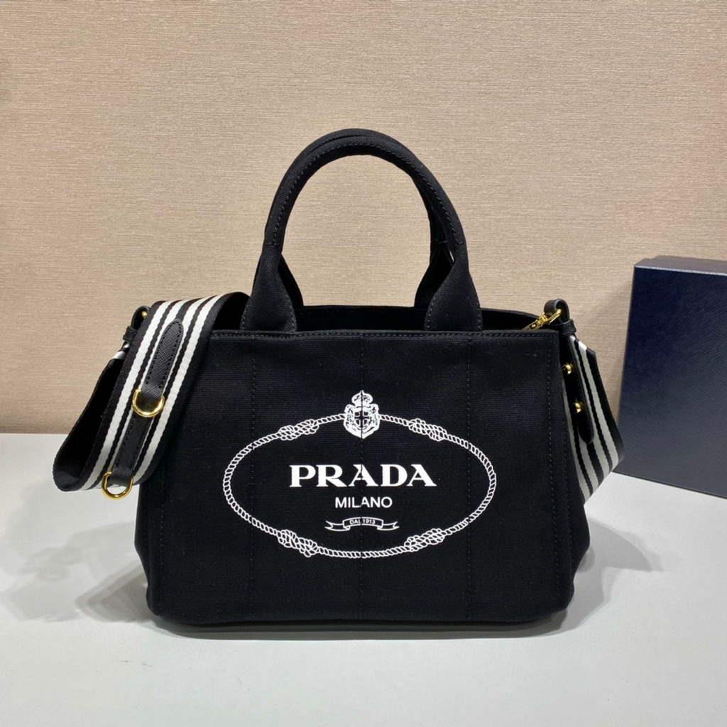 Prada 1BG439 Denim Tote bag Black and white