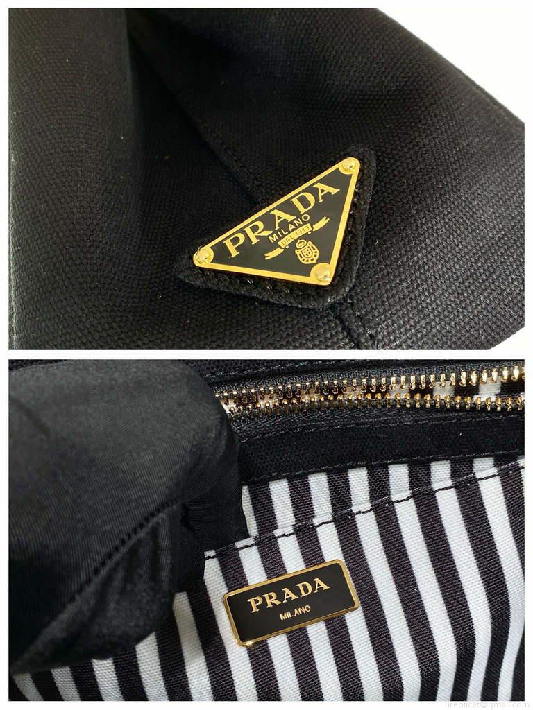 Prada 1BG439 Denim Tote bag Black and white