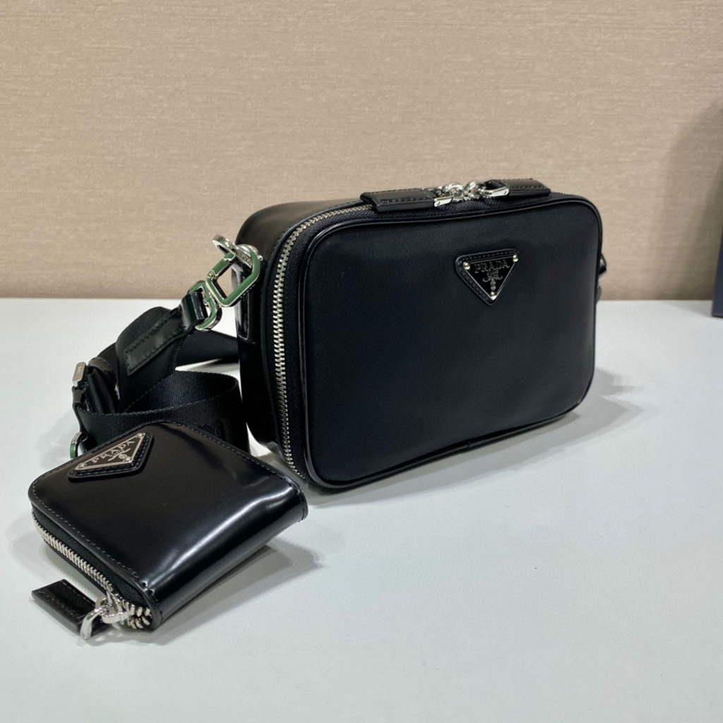 Prada 2VH070 Saffiano nylon leather Prada Brique bag Black