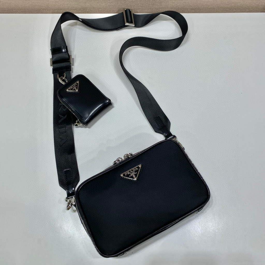 Prada 2VH070 Saffiano nylon leather Prada Brique bag Black