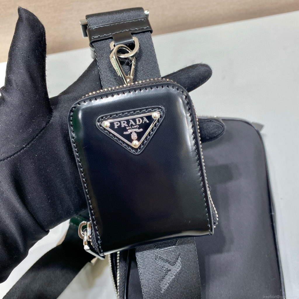 Prada 2VH070 Saffiano nylon leather Prada Brique bag Black