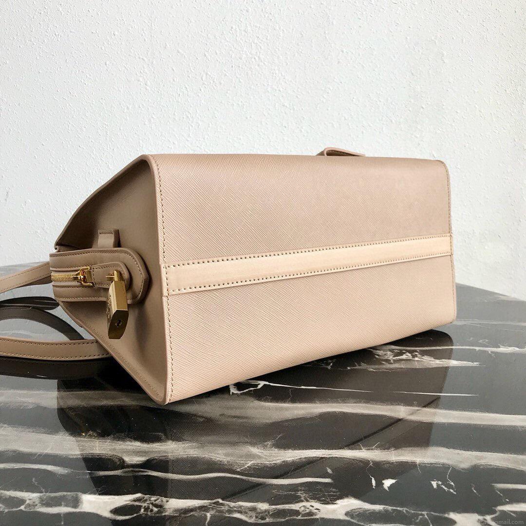 Prada 1BA046 Medium Esplanade Leather Tote Bag Apricot