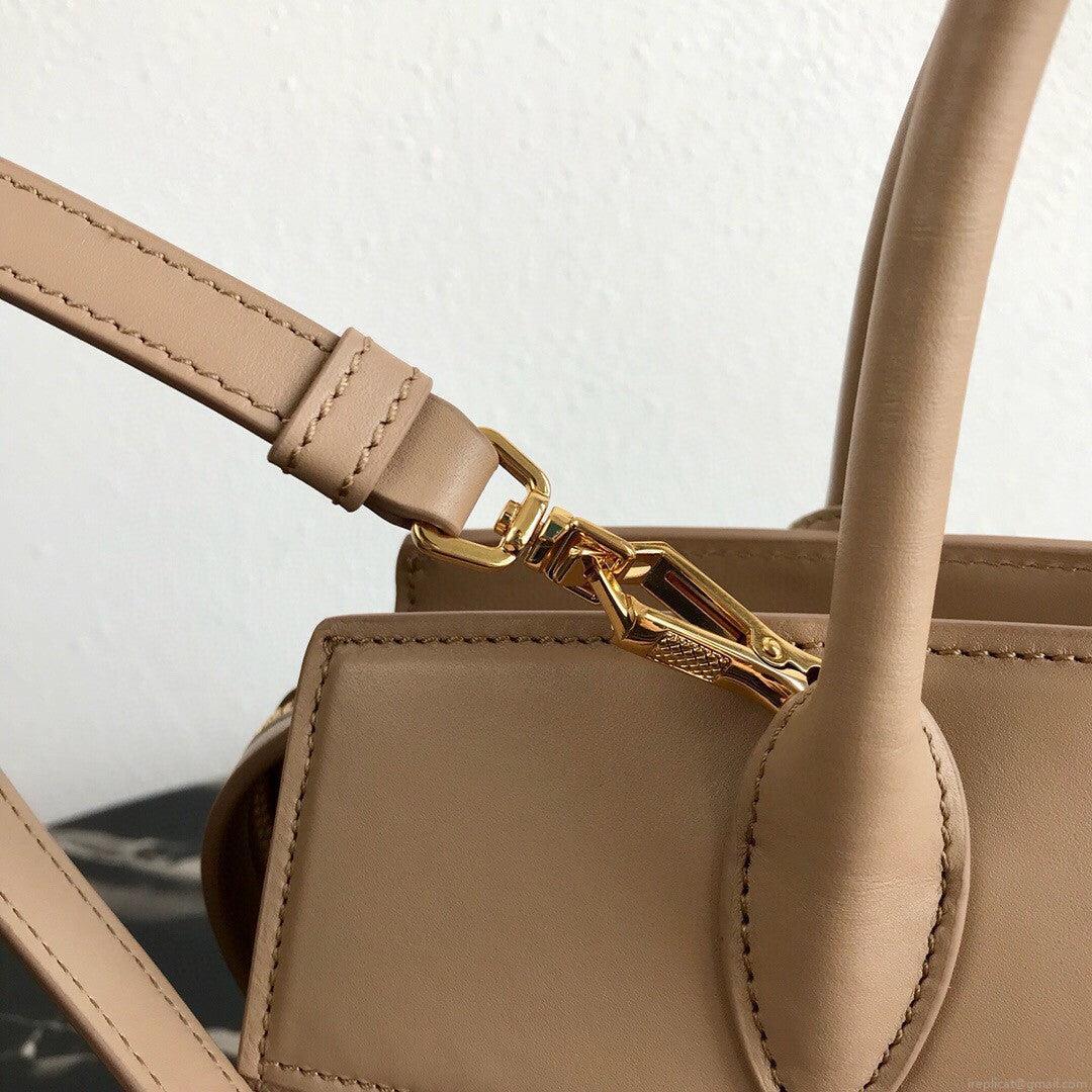 Prada 1BA046 Medium Esplanade Leather Tote Bag Apricot