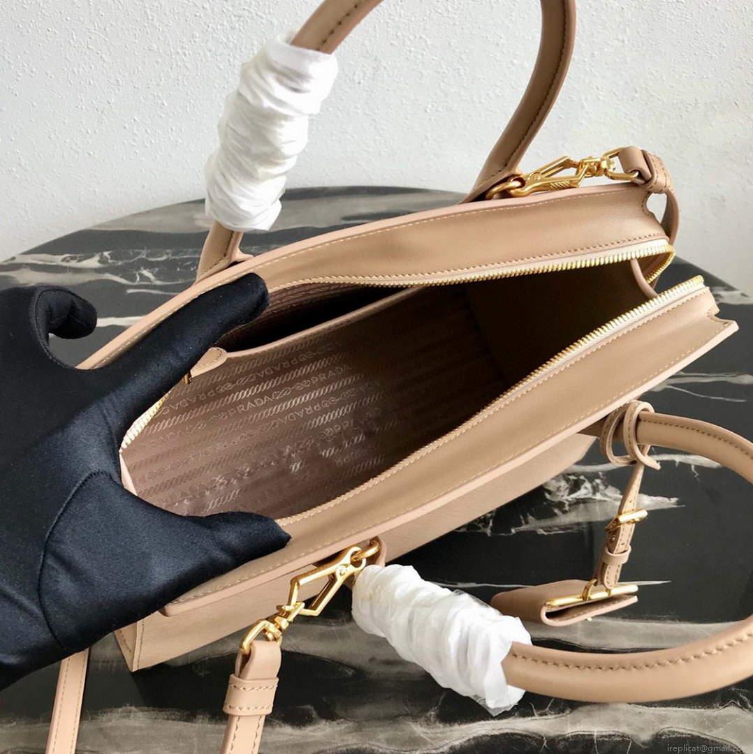 Prada 1BA046 Medium Esplanade Leather Tote Bag Apricot