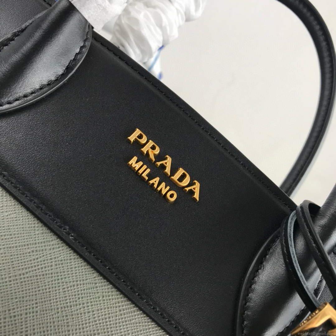Prada 1BA046 Medium Esplanade Leather Tote Bag Grey and Black
