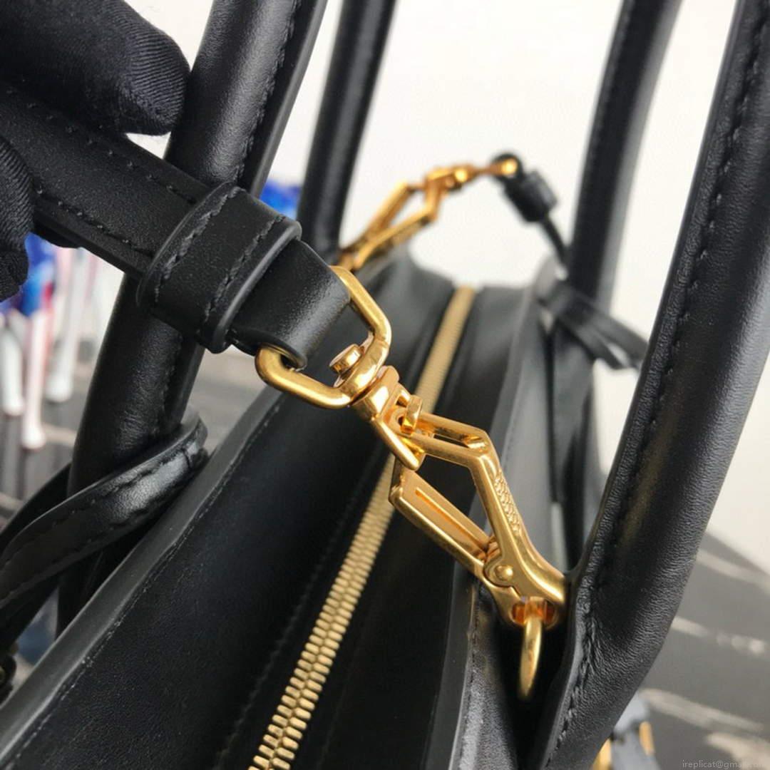 Prada 1BA046 Medium Esplanade Leather Tote Bag Grey and Black