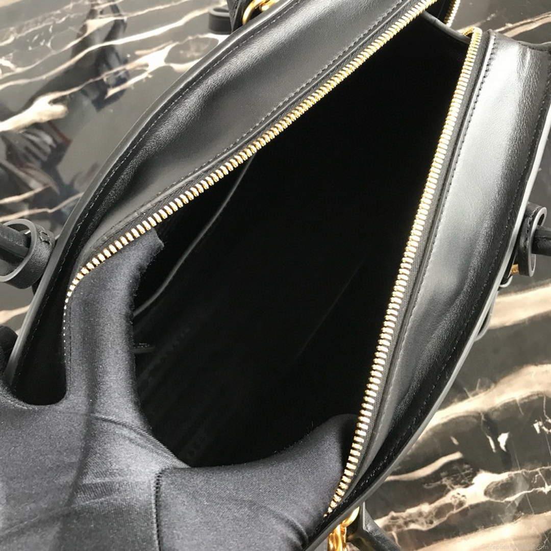 Prada 1BA046 Medium Esplanade Leather Tote Bag Grey and Black