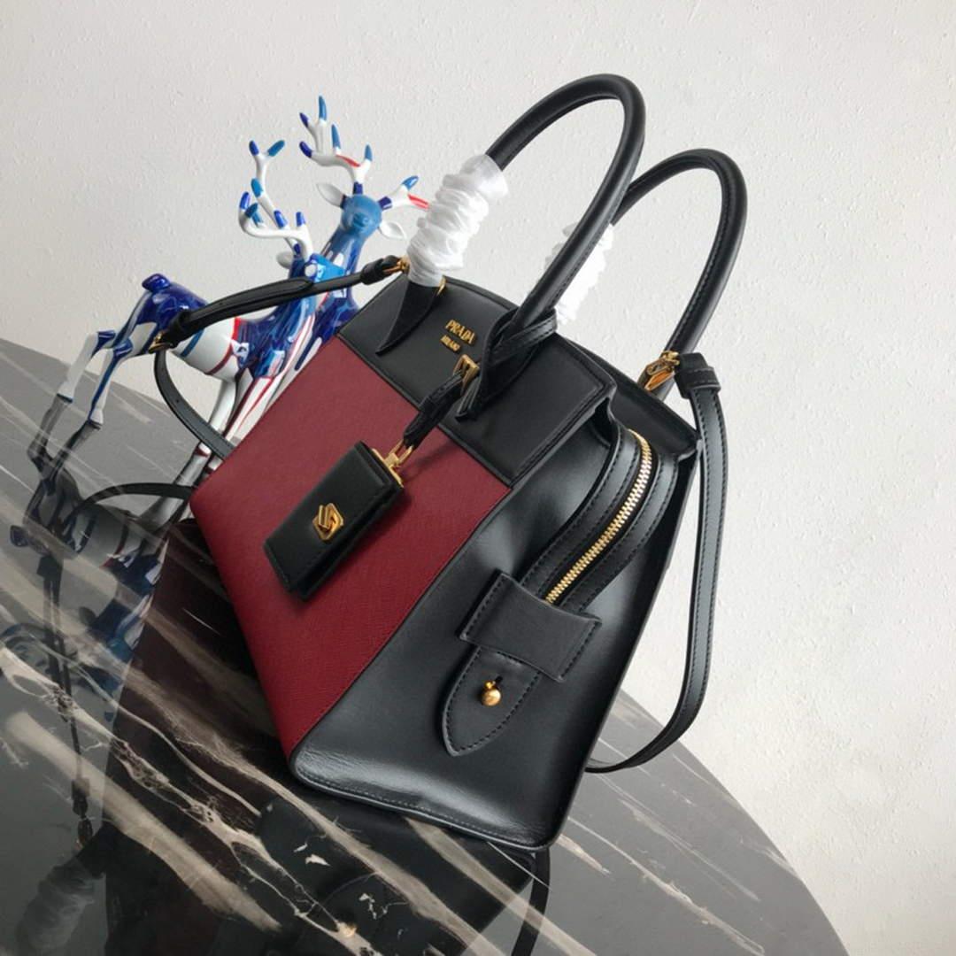 Prada 1BA046 Medium Esplanade Leather Tote Bag Red and Black
