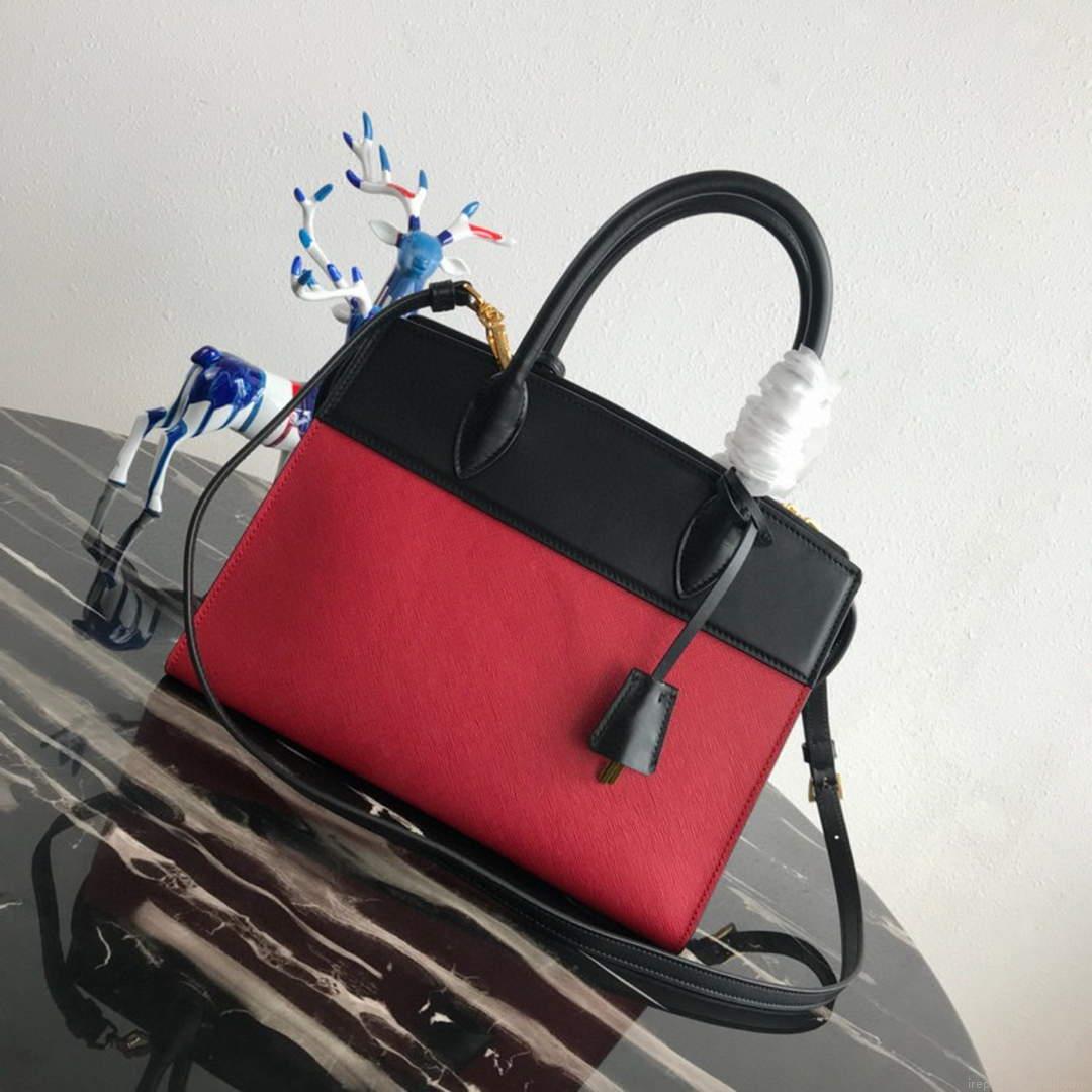 Prada 1BA046 Medium Esplanade Leather Tote Bag Red and Black