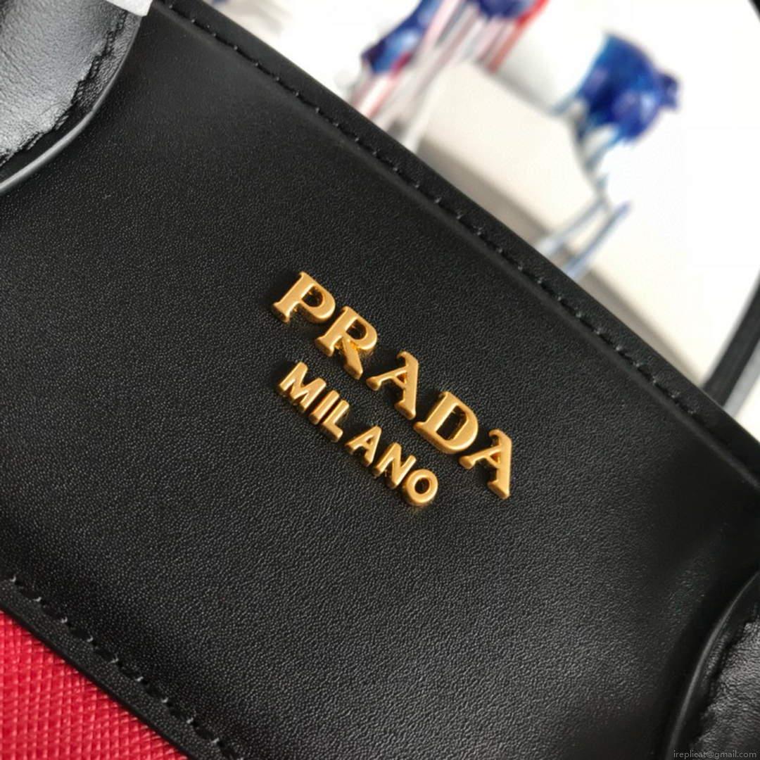 Prada 1BA046 Medium Esplanade Leather Tote Bag Red and Black