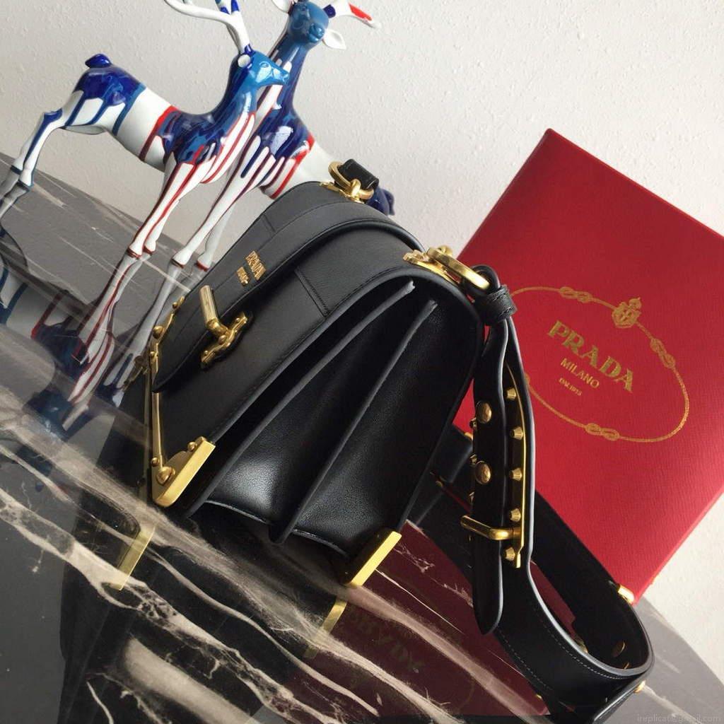 Prada 1BD045 Cahier leather bag Grey with black