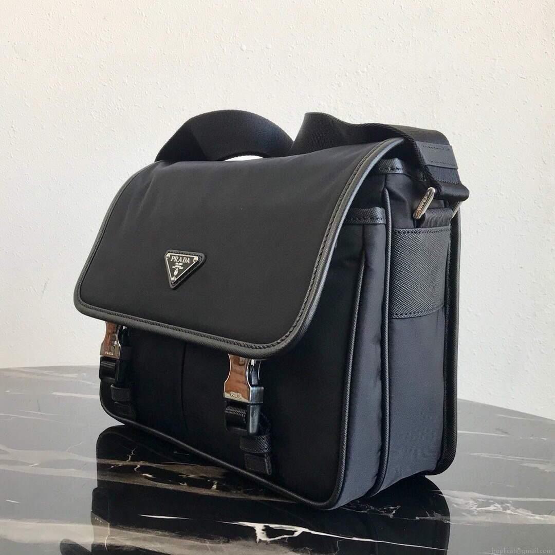 Prada Nylon and Saffiano Leather Bag with Strap 2VD769 Black