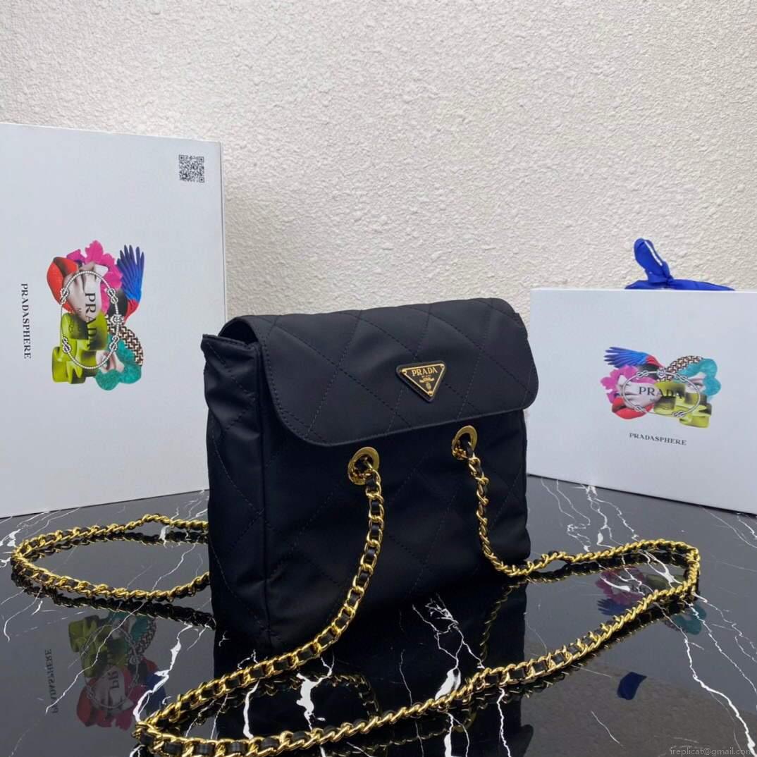 Prada Nylon Vintage Chain Stray Bag 1BD620 Black