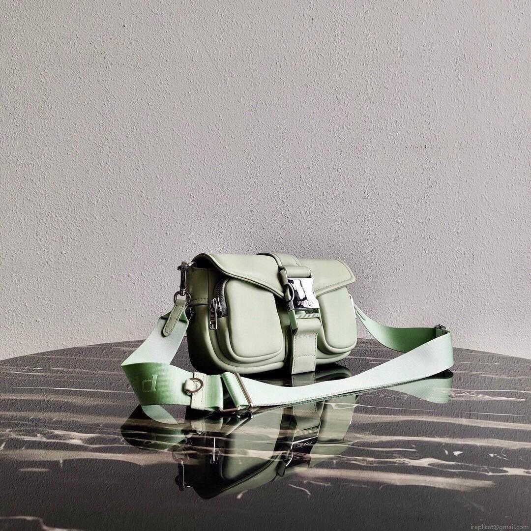 Prada Pocket Nylon and Brushed Leather Bag 1BD295 Green