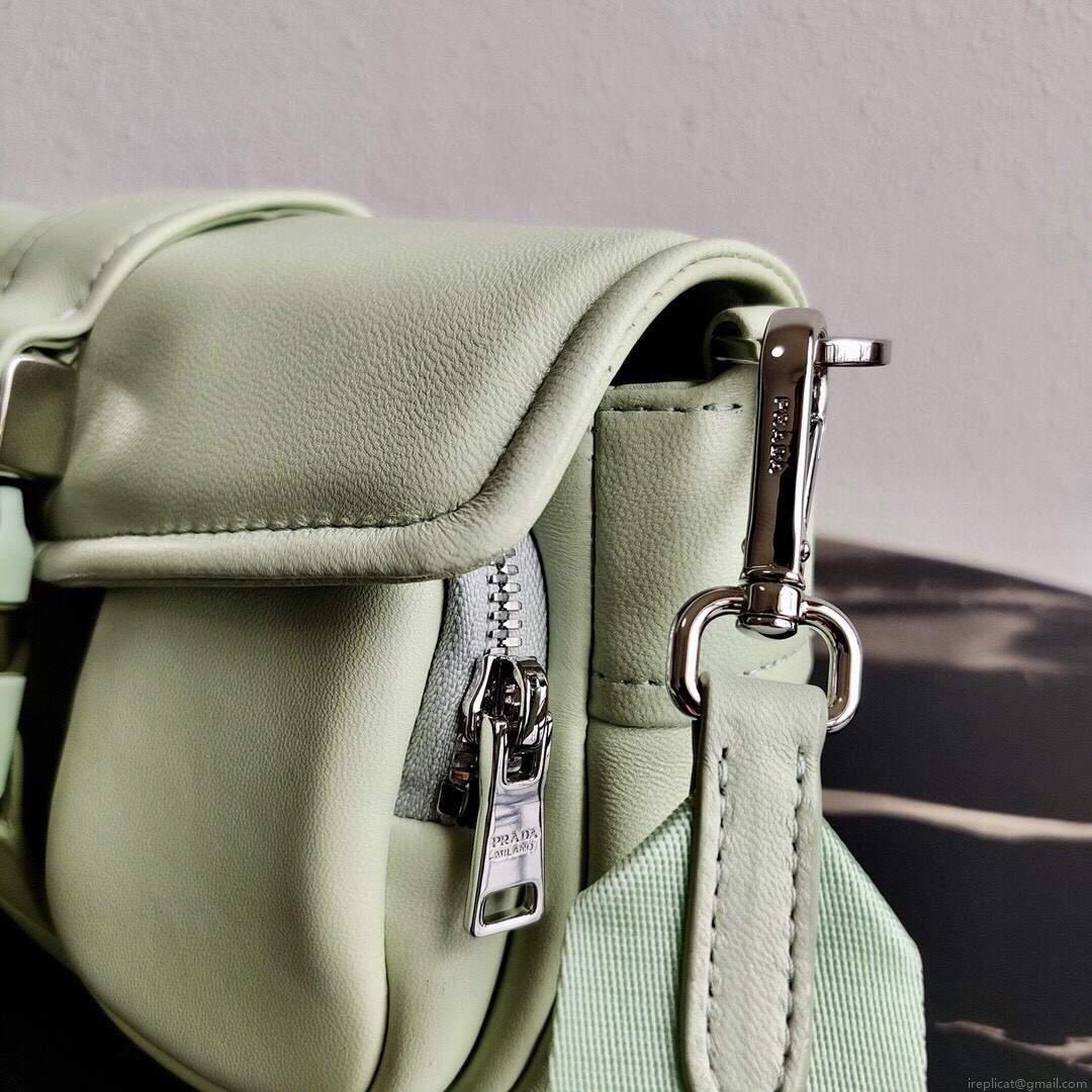 Prada Pocket Nylon and Brushed Leather Bag 1BD295 Green