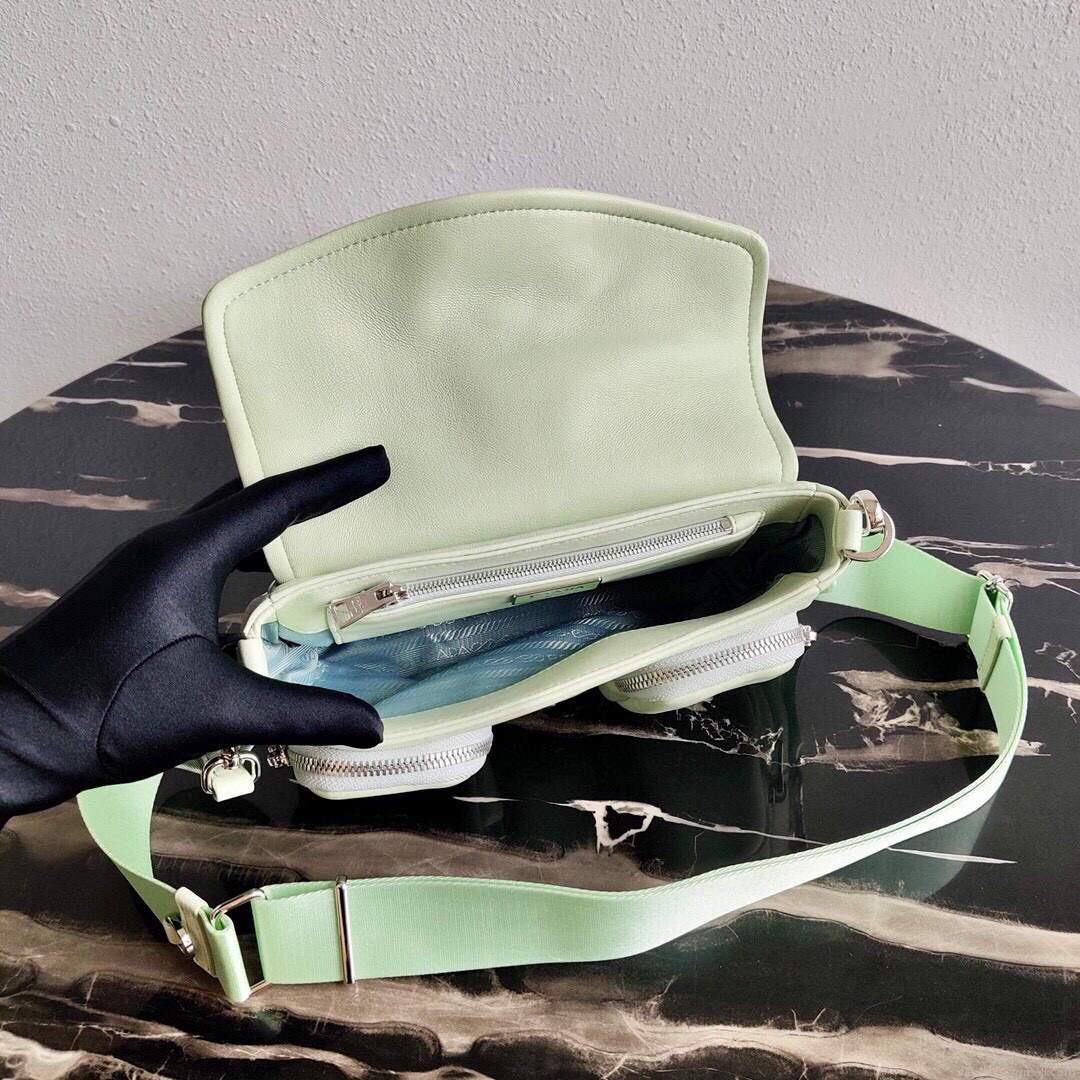 Prada Pocket Nylon and Brushed Leather Bag 1BD295 Green