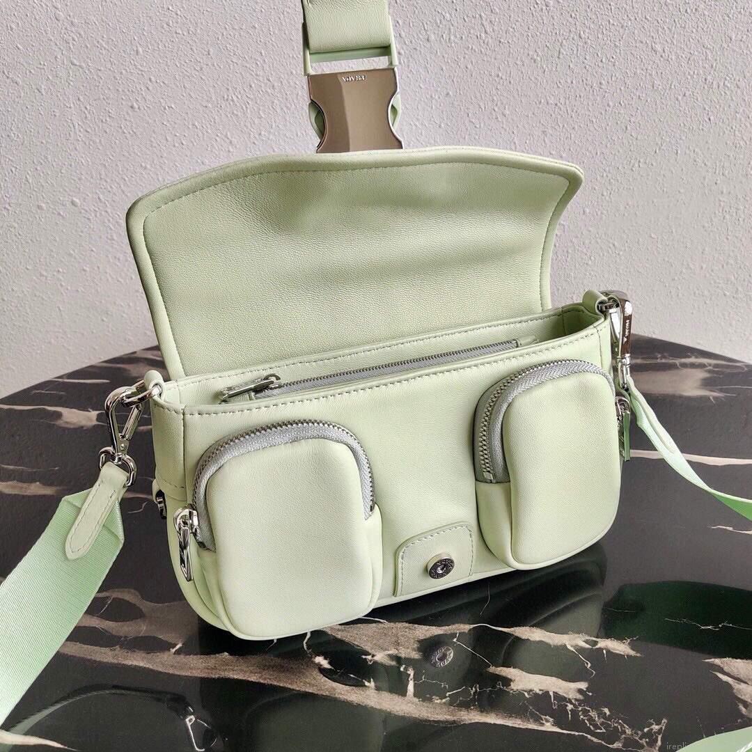 Prada Pocket Nylon and Brushed Leather Bag 1BD295 Green