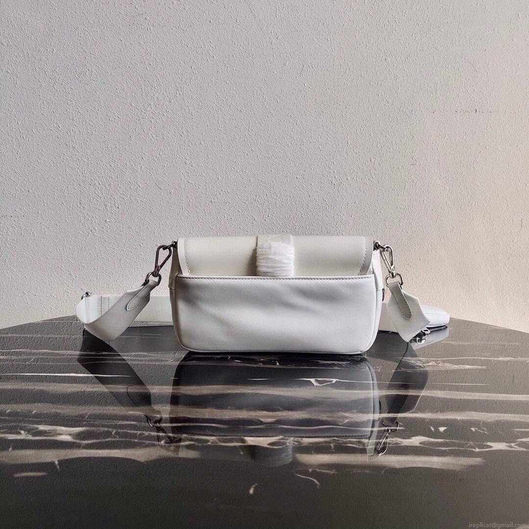 Prada Pocket Nylon and Brushed Leather Bag 1BD295 White