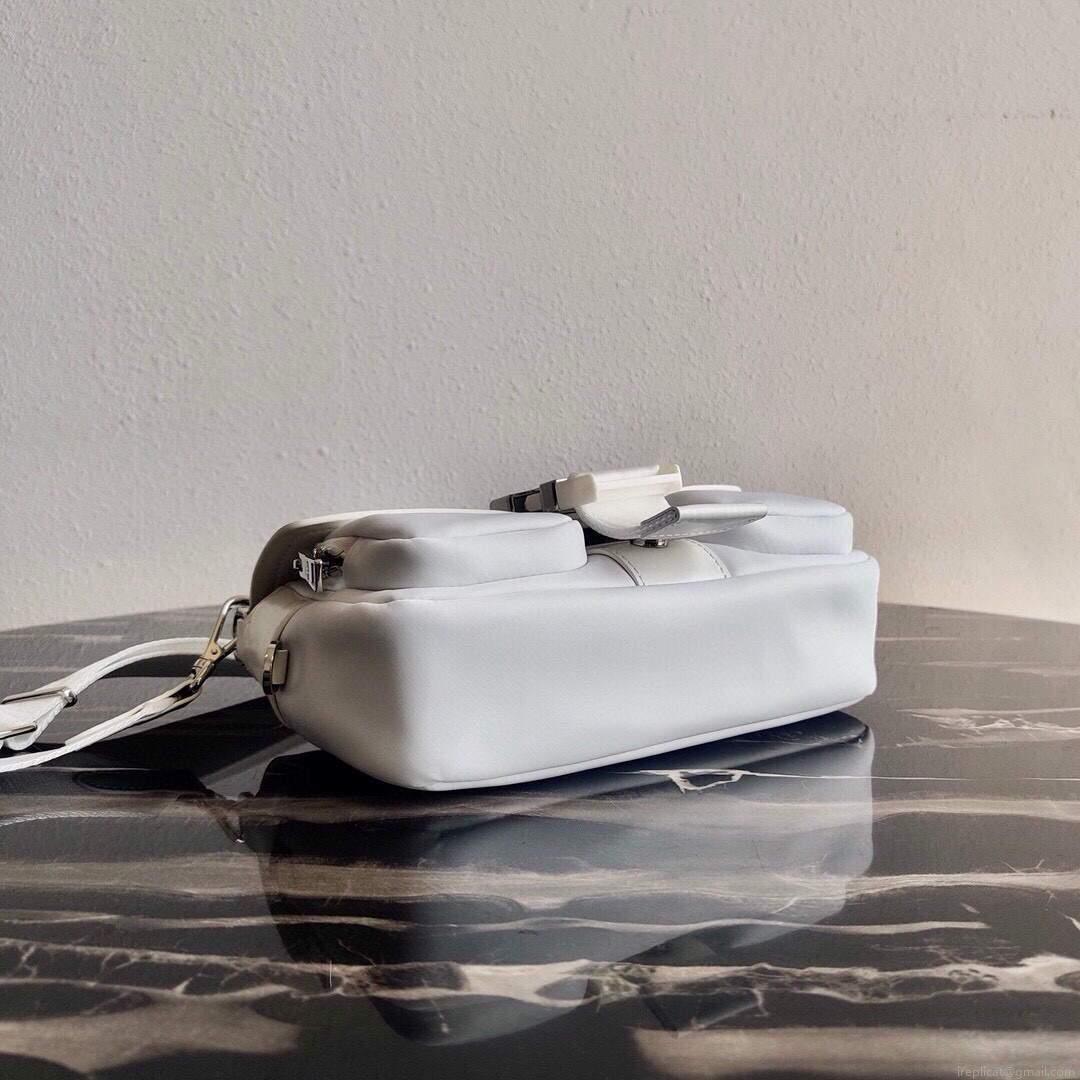 Prada Pocket Nylon and Brushed Leather Bag 1BD295 White