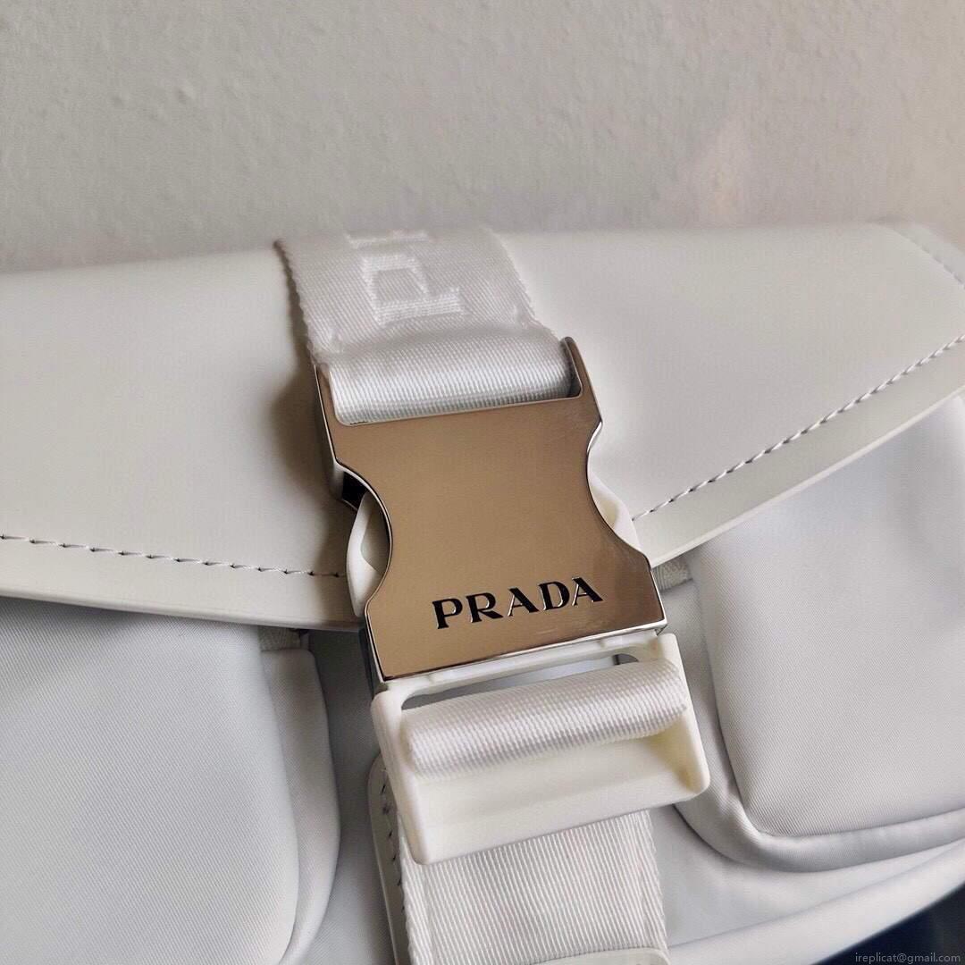 Prada Pocket Nylon and Brushed Leather Bag 1BD295 White