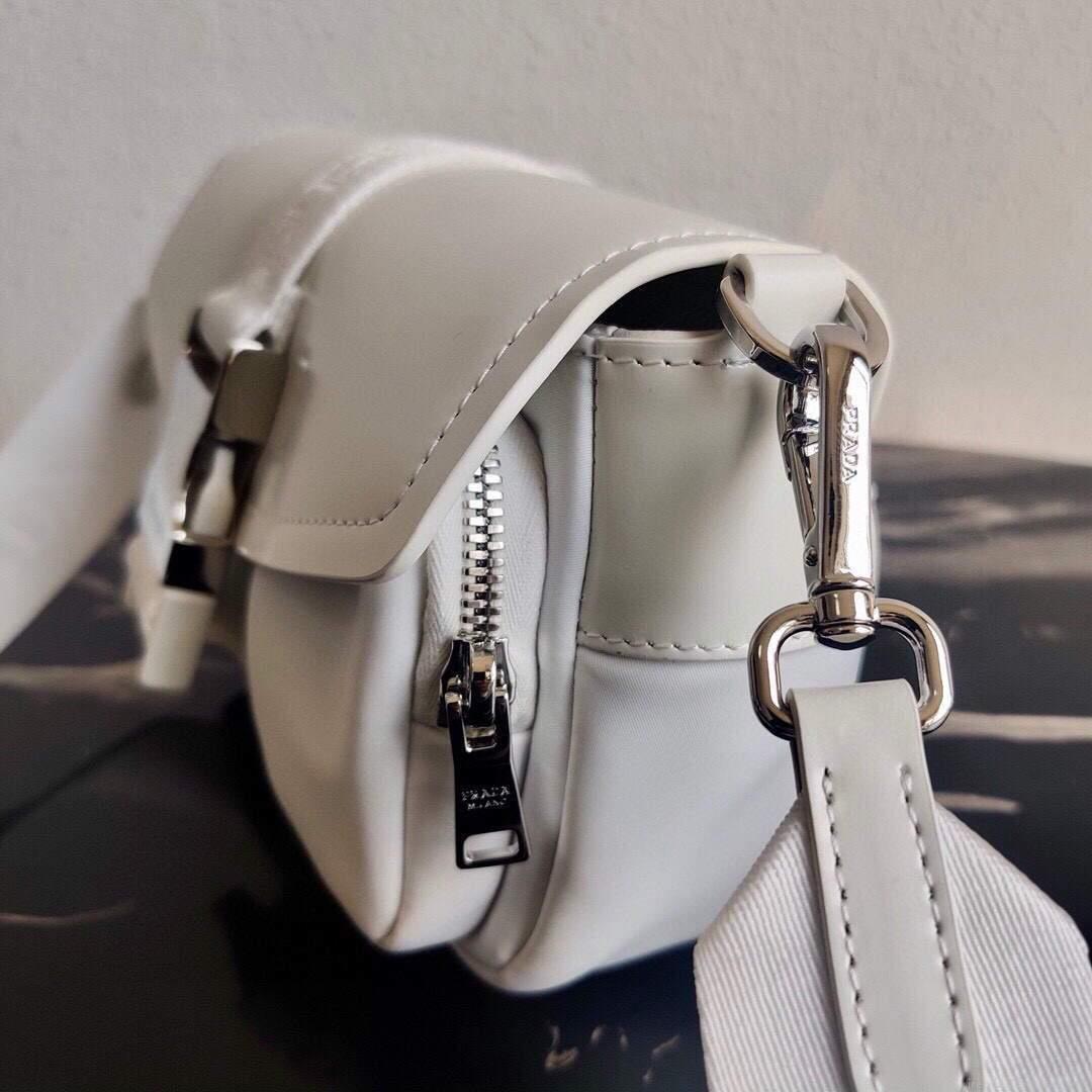 Prada Pocket Nylon and Brushed Leather Bag 1BD295 White