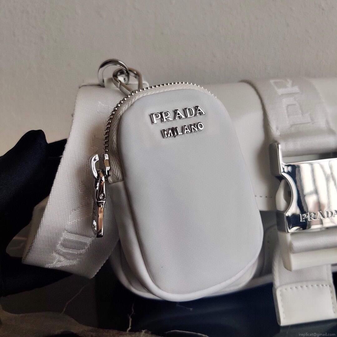 Prada Pocket Nylon and Brushed Leather Bag 1BD295 White