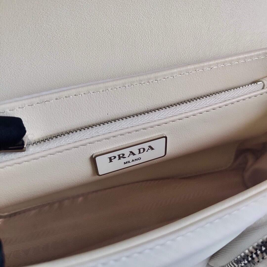 Prada Pocket Nylon and Brushed Leather Bag 1BD295 White
