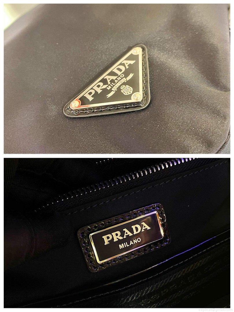 Prada Signaux Nylon and Leather Hobo Bag 1BC160 Black