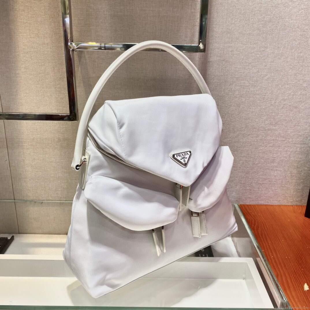 Prada Signaux Nylon and Leather Hobo Bag 1BC160 White
