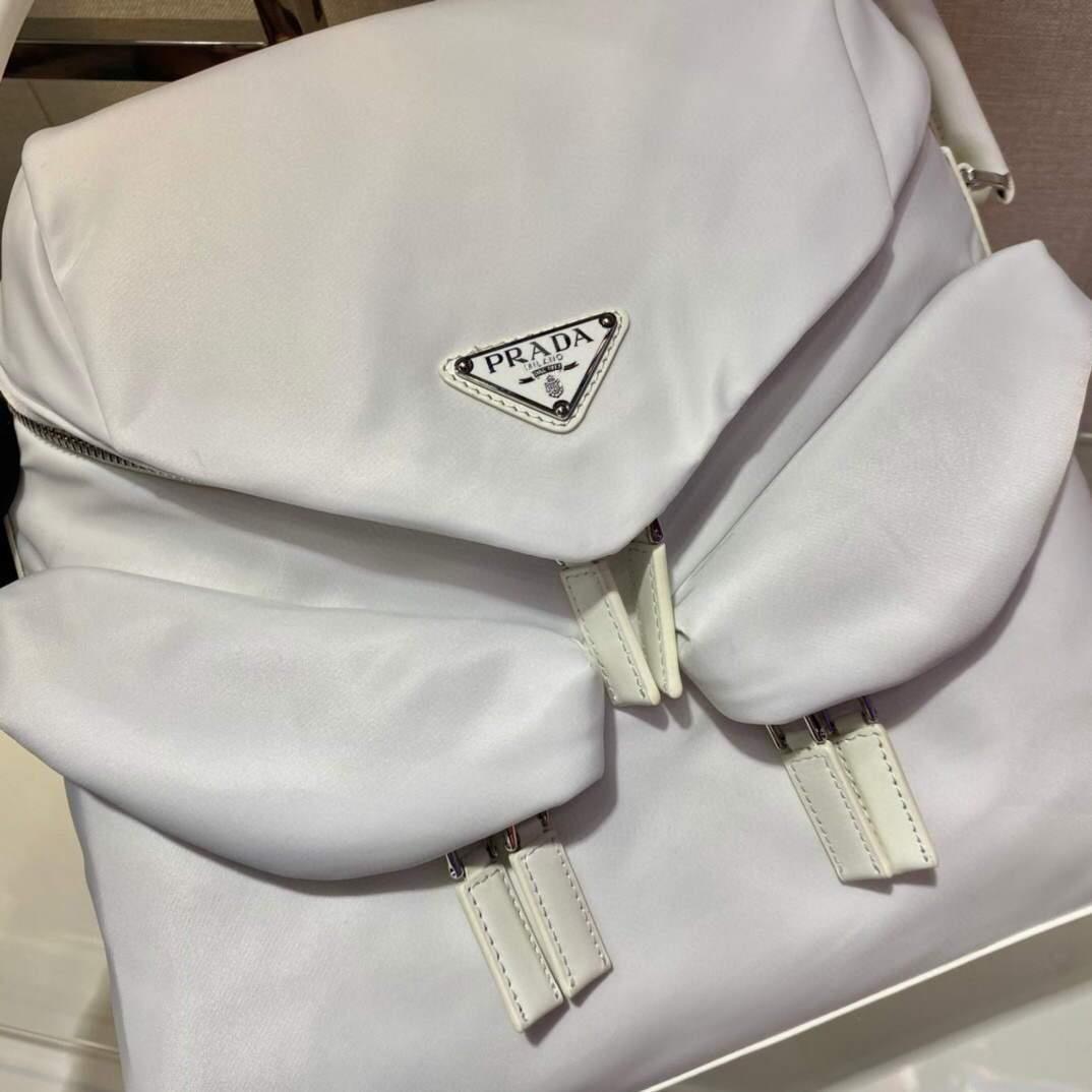 Prada Signaux Nylon and Leather Hobo Bag 1BC160 White