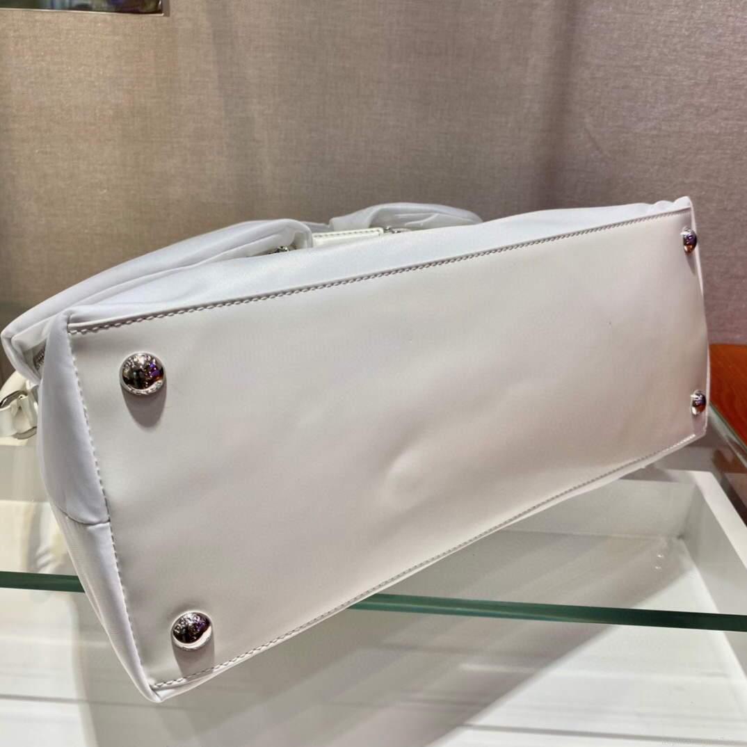 Prada Signaux Nylon and Leather Hobo Bag 1BC160 White