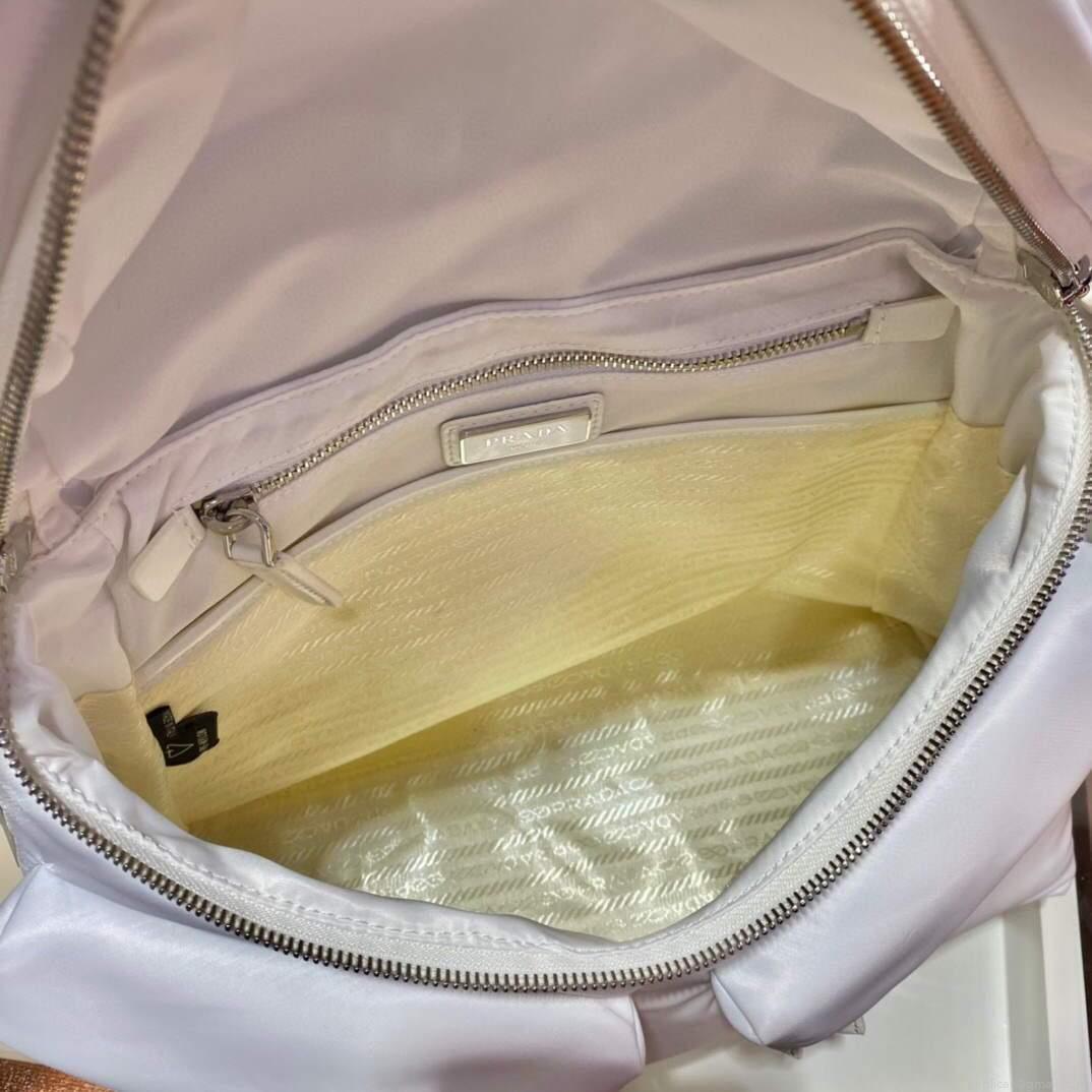 Prada Signaux Nylon and Leather Hobo Bag 1BC160 White