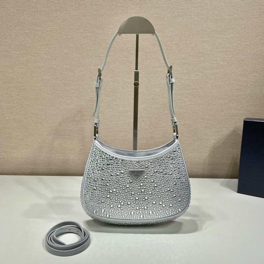 Prada 1BC169 Prada Cleo satin bag with appliqués White