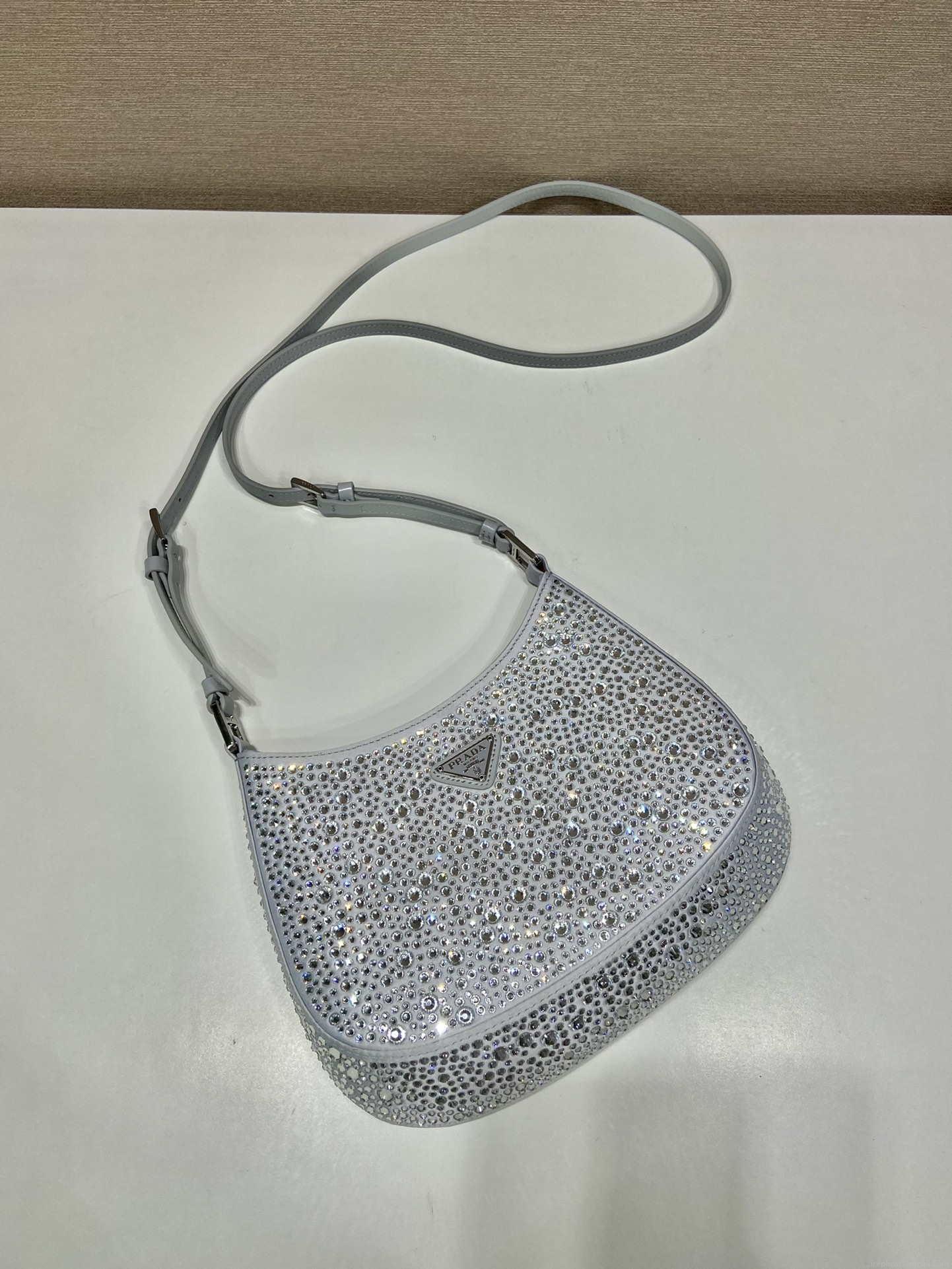 Prada 1BC169 Prada Cleo satin bag with appliqués White