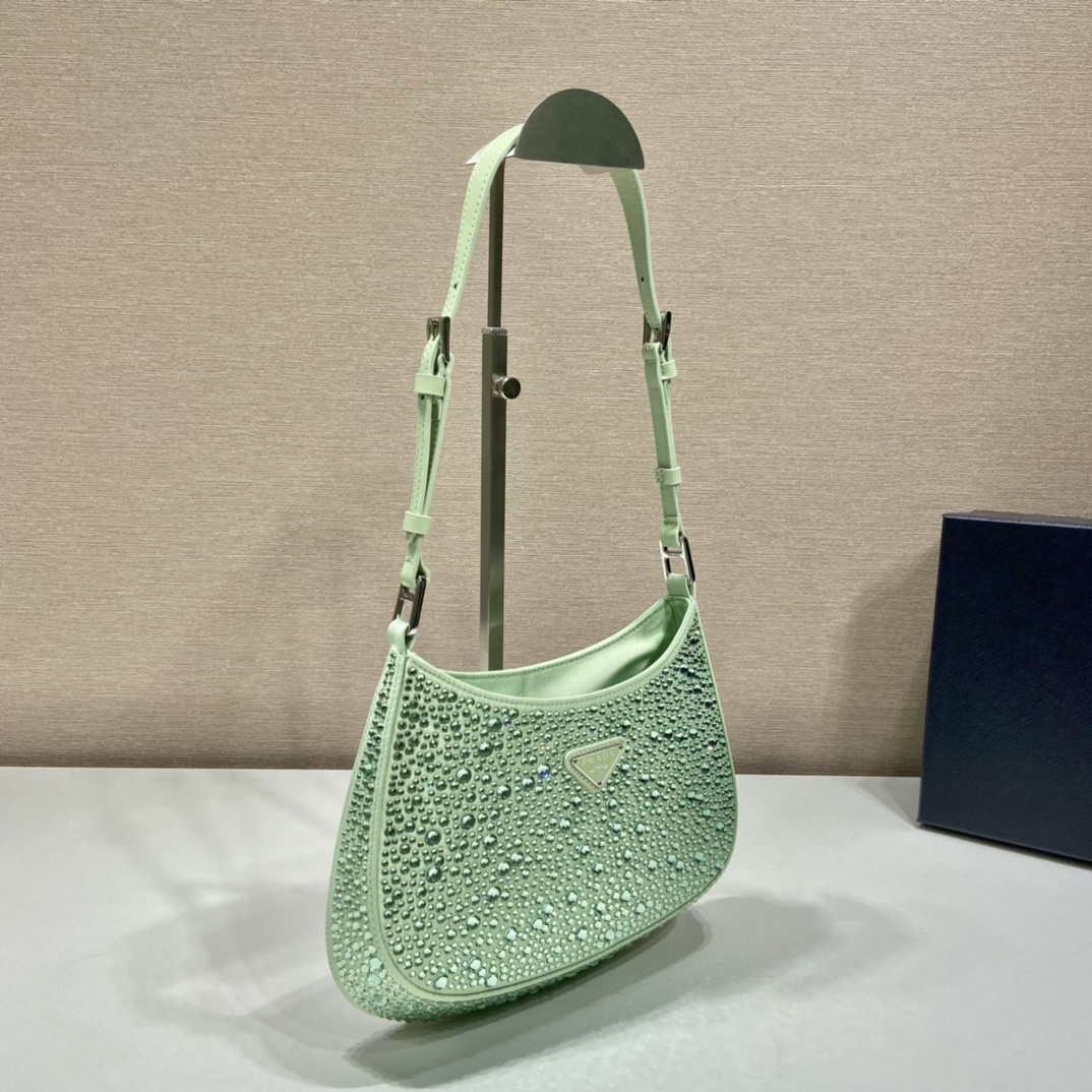 Prada 1BC169 Prada Cleo satin bag with appliqués Green