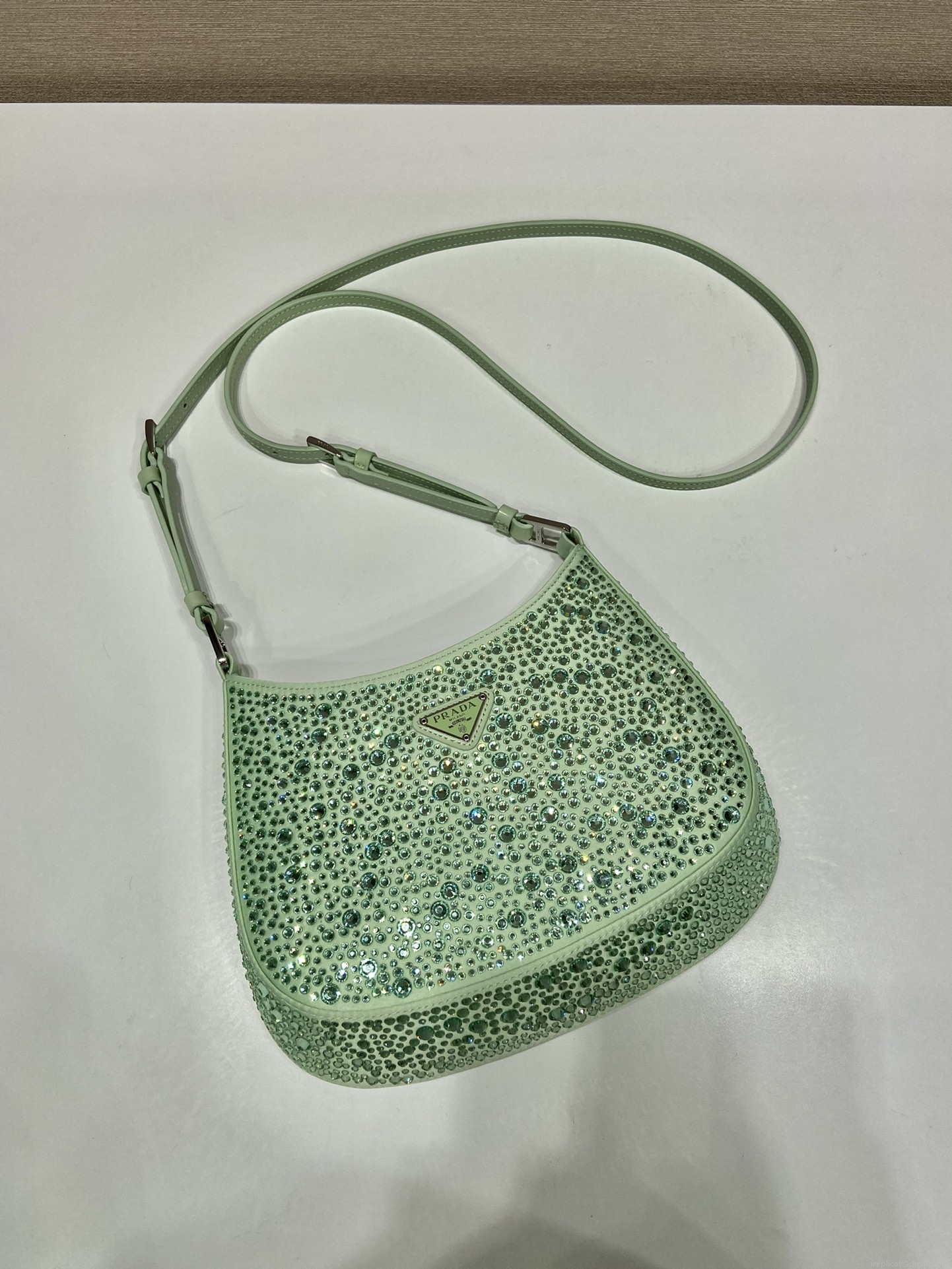 Prada 1BC169 Prada Cleo satin bag with appliqués Green