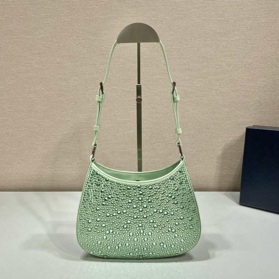 Prada 1BC169 Prada Cleo satin bag with appliqués Green