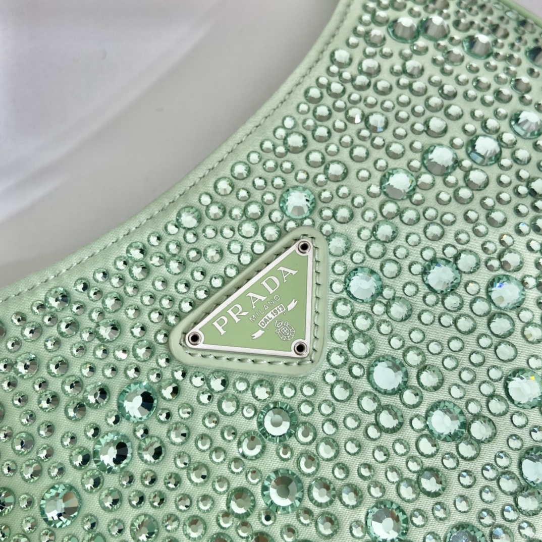Prada 1BC169 Prada Cleo satin bag with appliqués Green