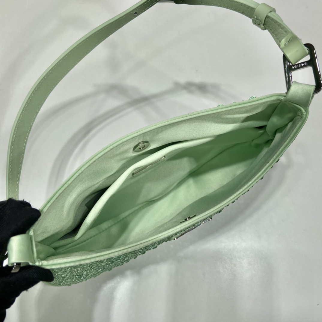 Prada 1BC169 Prada Cleo satin bag with appliqués Green