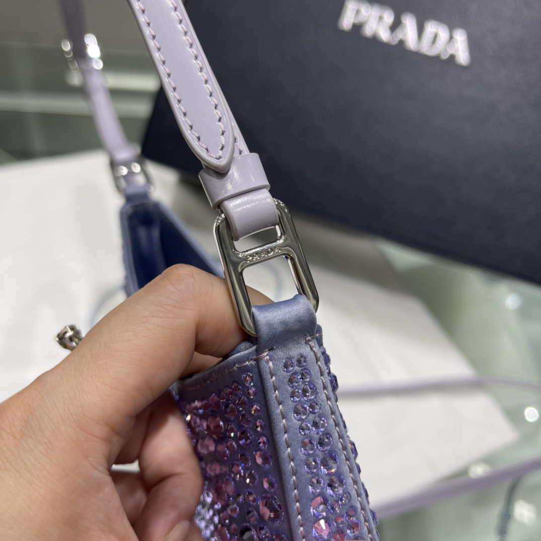 Prada 1BC169 Prada Cleo satin bag with appliqués Purple