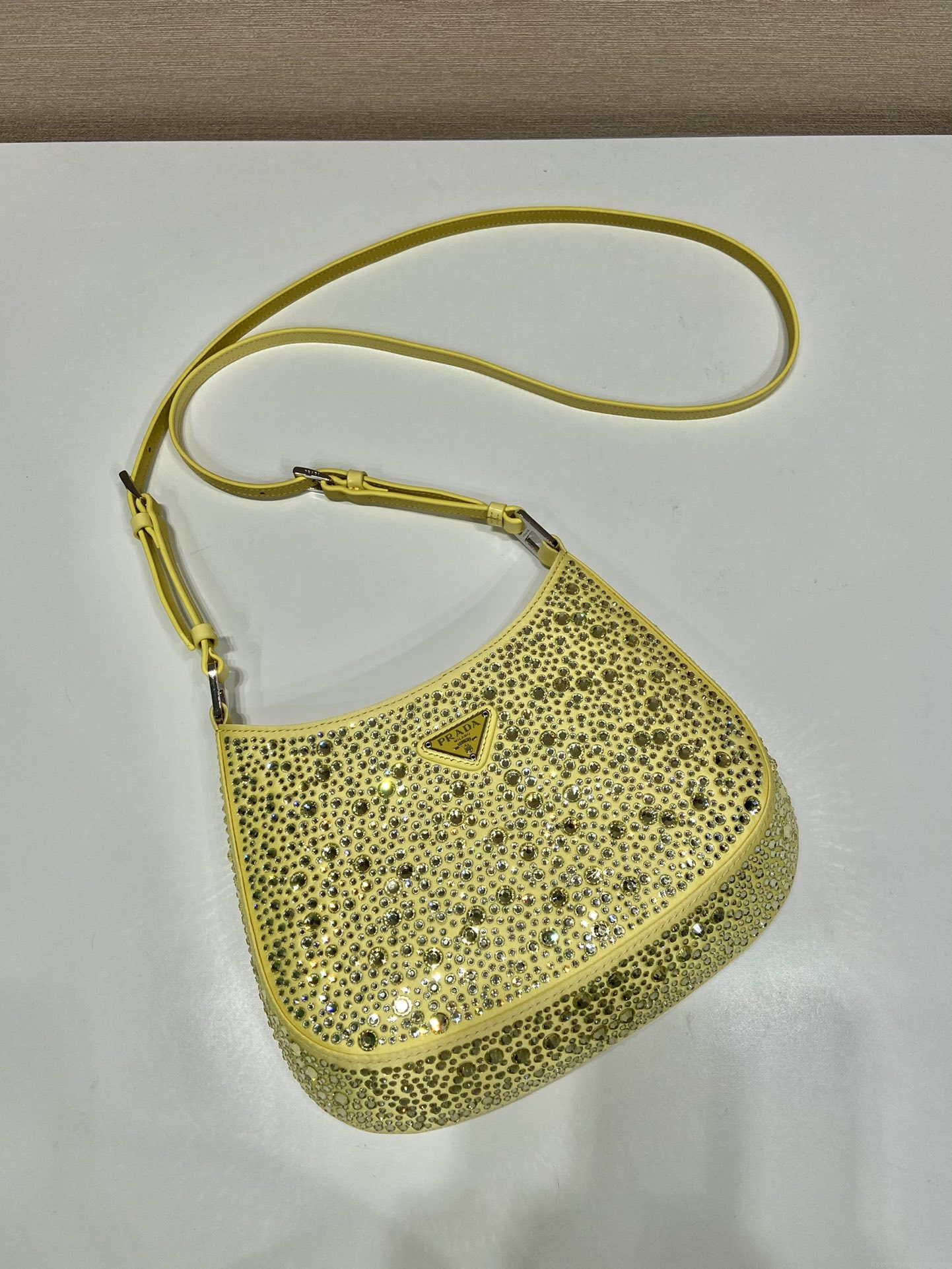 Prada 1BC169 Prada Cleo satin bag with appliqués Yellow