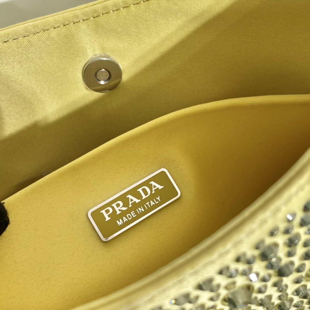 Prada 1BC169 Prada Cleo satin bag with appliqués Yellow