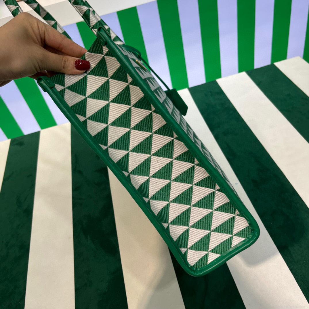 Prada 1BA356 Large Prada Symbole Jacquard Fabric Handbag Green White
