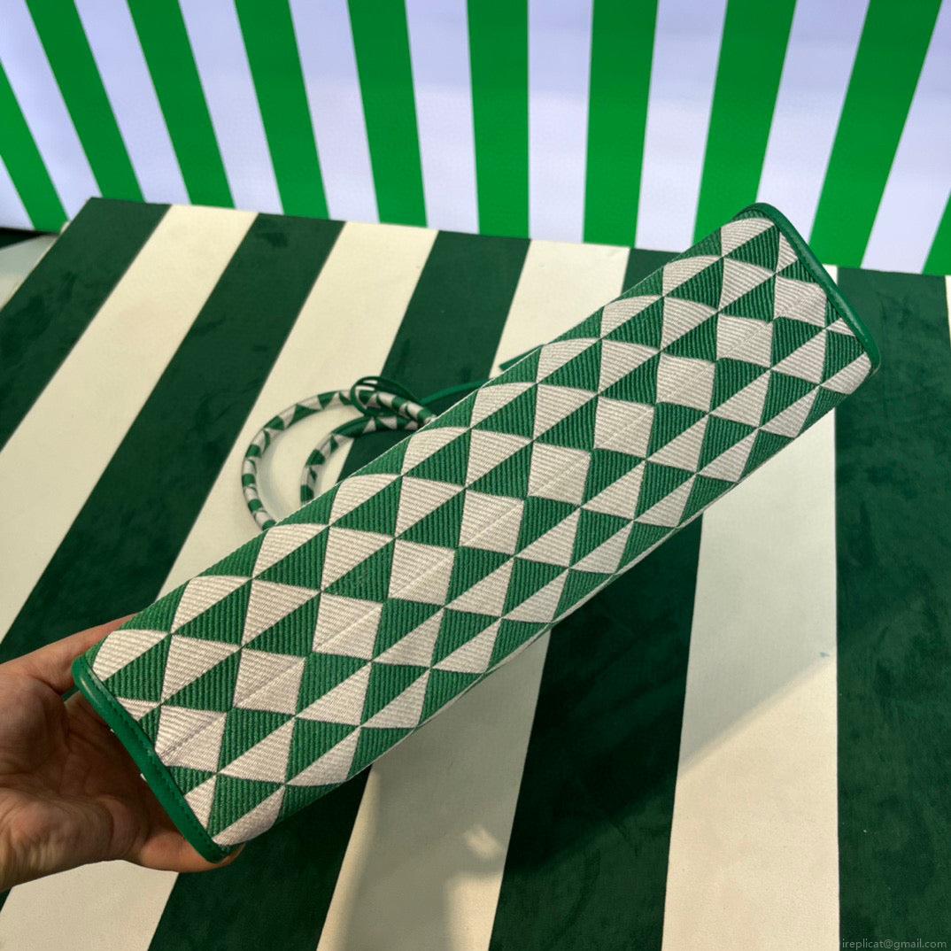 Prada 1BA356 Large Prada Symbole Jacquard Fabric Handbag Green White