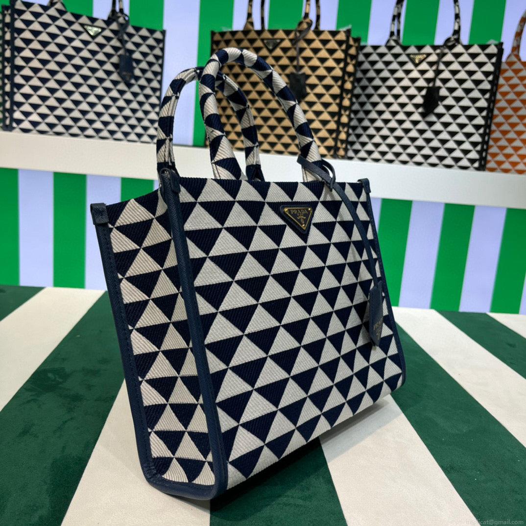 Prada 1BA354 Small Prada Symbole jacquard fabric handbag Blue White