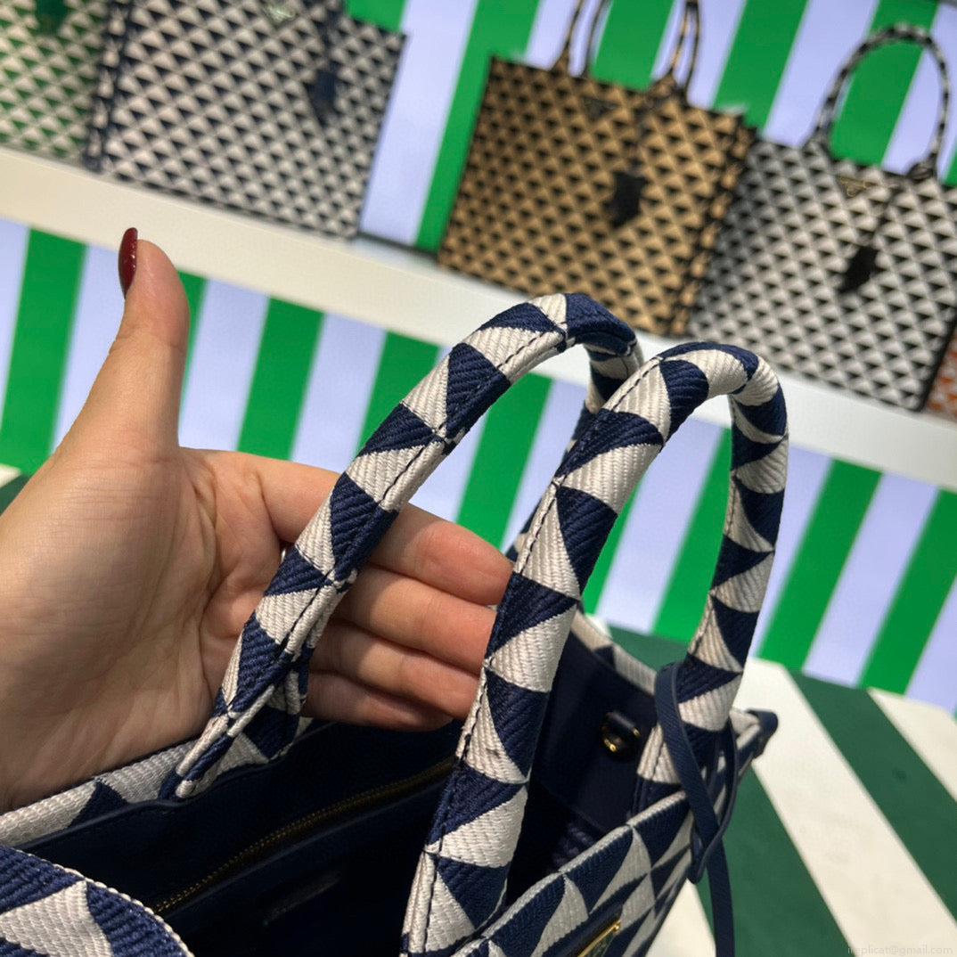 Prada 1BA354 Small Prada Symbole jacquard fabric handbag Blue White