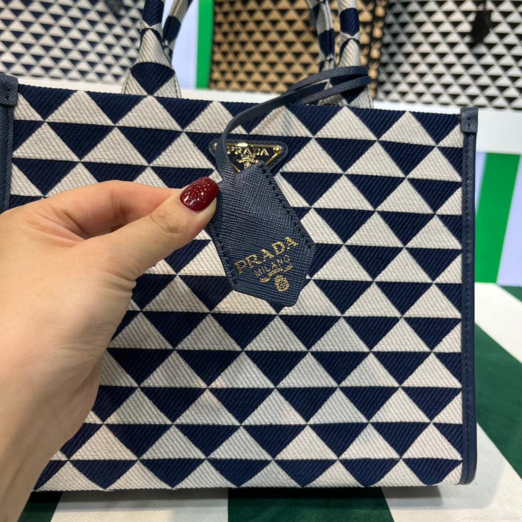 Prada 1BA354 Small Prada Symbole jacquard fabric handbag Blue White